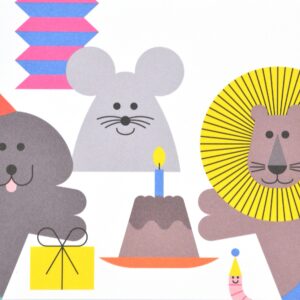 Postkarte Geburtstag Tiere am Tisch