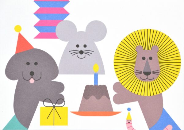Postkarte Geburtstag Tiere am Tisch