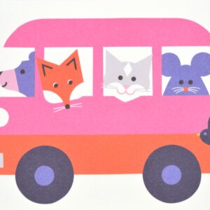 Postkarte Tiere im Bus