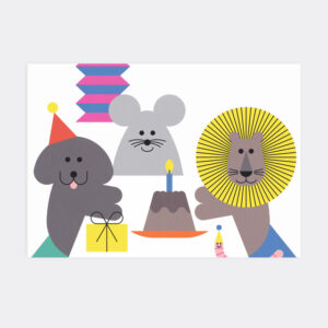 Postkarte Geburtstag Tiere am Tisch