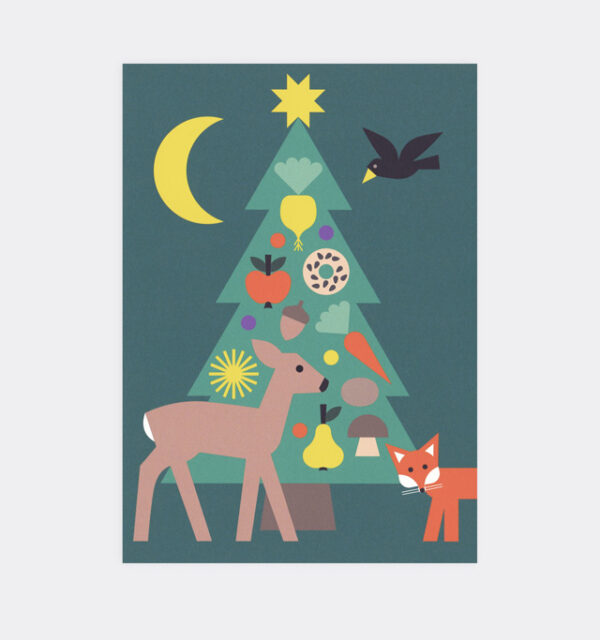 Postkarte Weihnachten Waldtiere