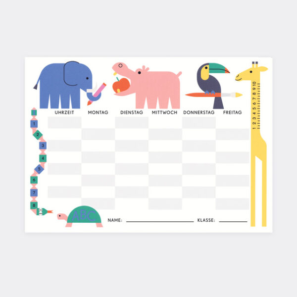 Postkarte Mini Stundenplan Tiere