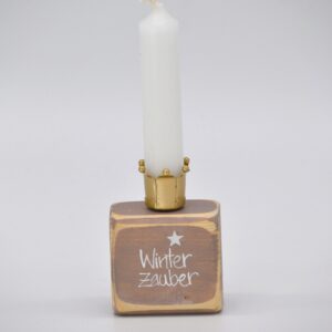 Kerzenhalter Winterzauber aus Holz mit Krone in altrosa