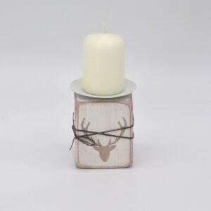 Kerzenhalter aus Holz/Hirsch in weiß/altrosa