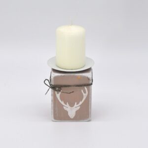 Kerzenhalter aus Holz/Hirsch in altrosa/weiß