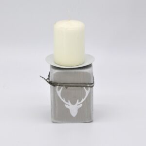 Kerzenhalter aus Holz/Hirsch in grau/weiß